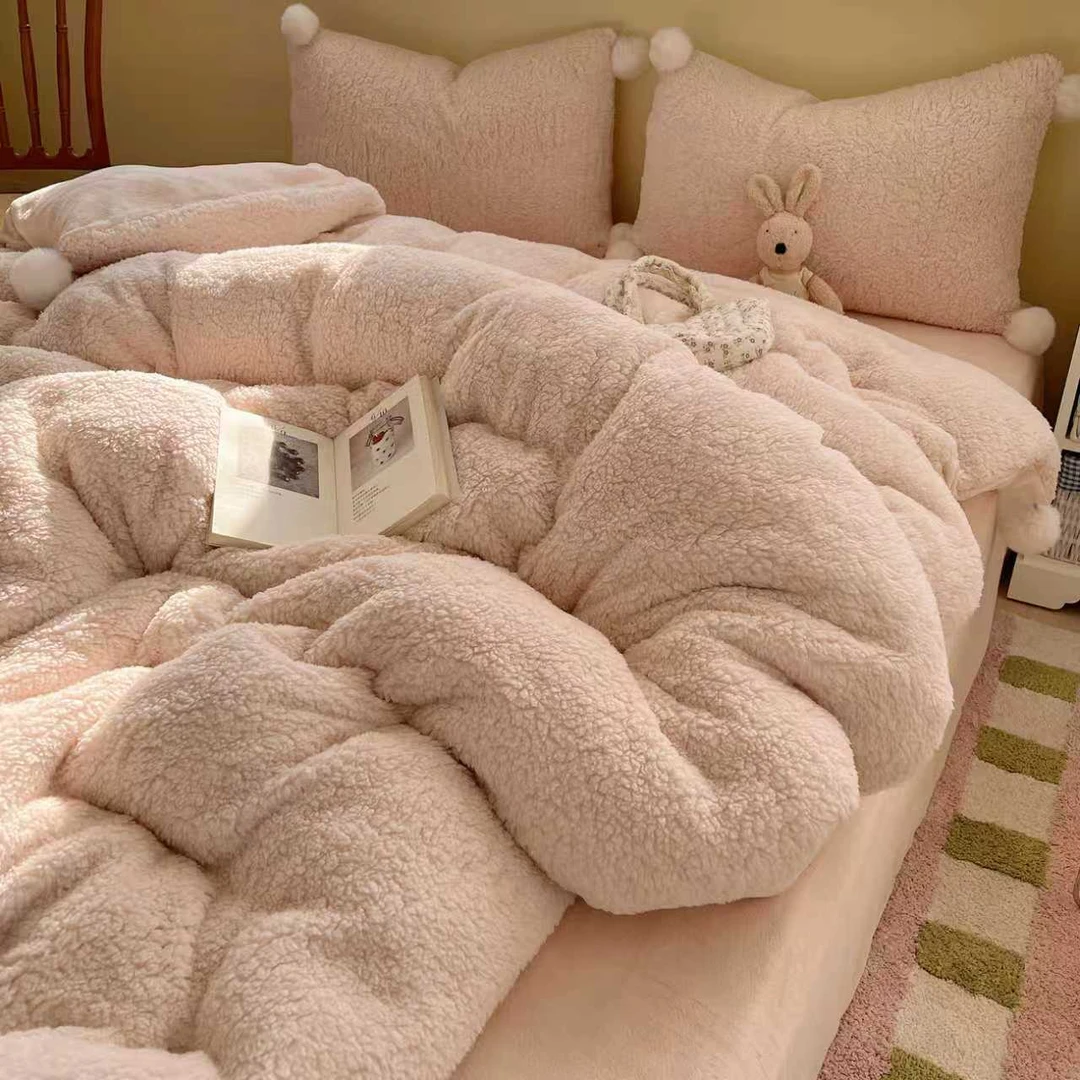 纺臣【球球作战】ins少女心加厚牛奶绒四件套双面绒床单被套三件套