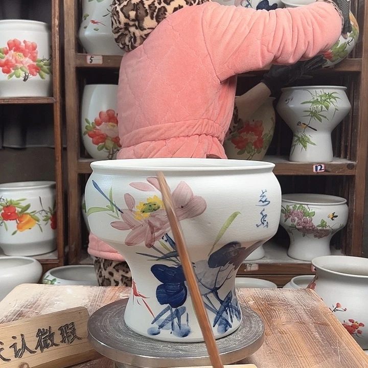 摆件口22青花荷花新款陶瓷