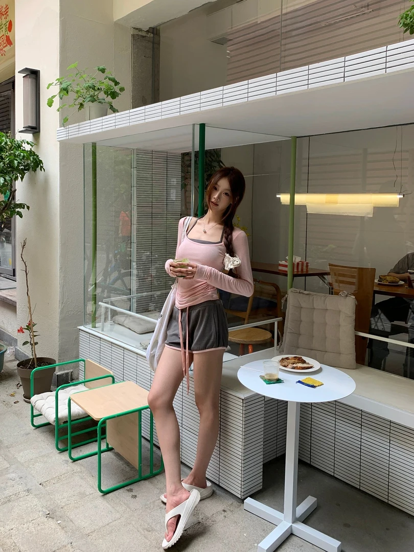 防晒罩衫3件套装2025新款爆款夏季长袖t恤正肩粉色辣妹气质上衣