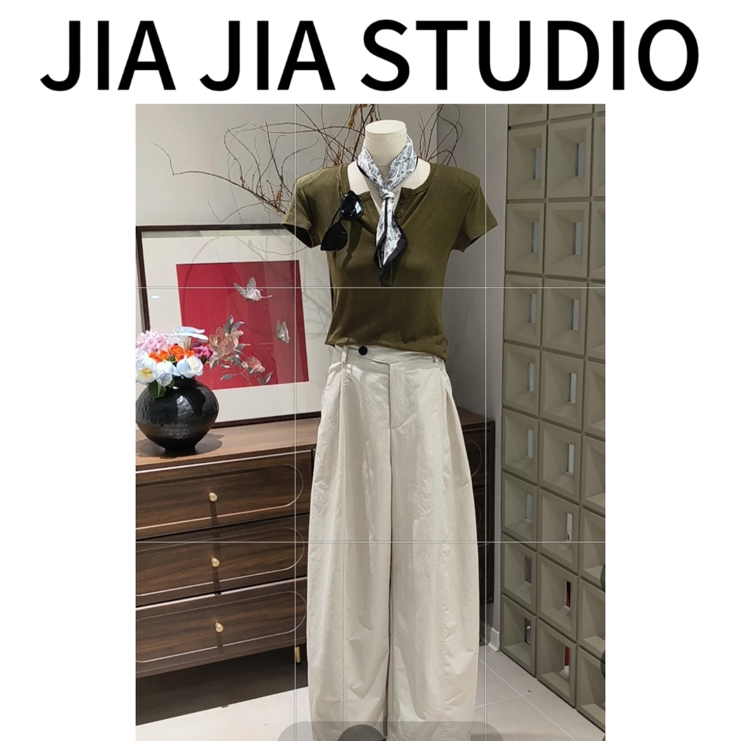 【嘉嘉推荐】#6521夏季新款 水洗棉 韩系高腰百搭显瘦阔腿休闲裤