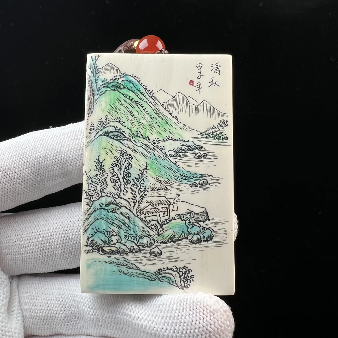 E2156天然猛犸牙雕刻 山水牌无事牌 37*59*8mm支持鉴定 假一罚四