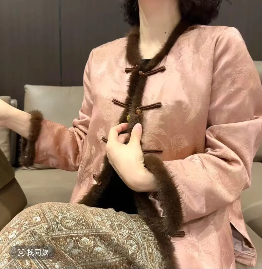 长袖防风新中式女装保暖提花唐装ins圆领女短外套