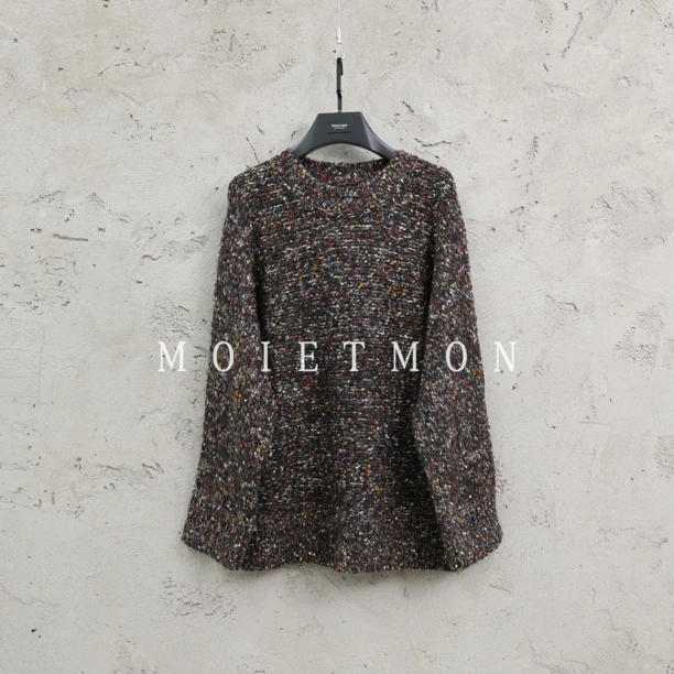 Moi et mon秋季新款小众洋气舒适毛衣拼色宽松百搭毛衣