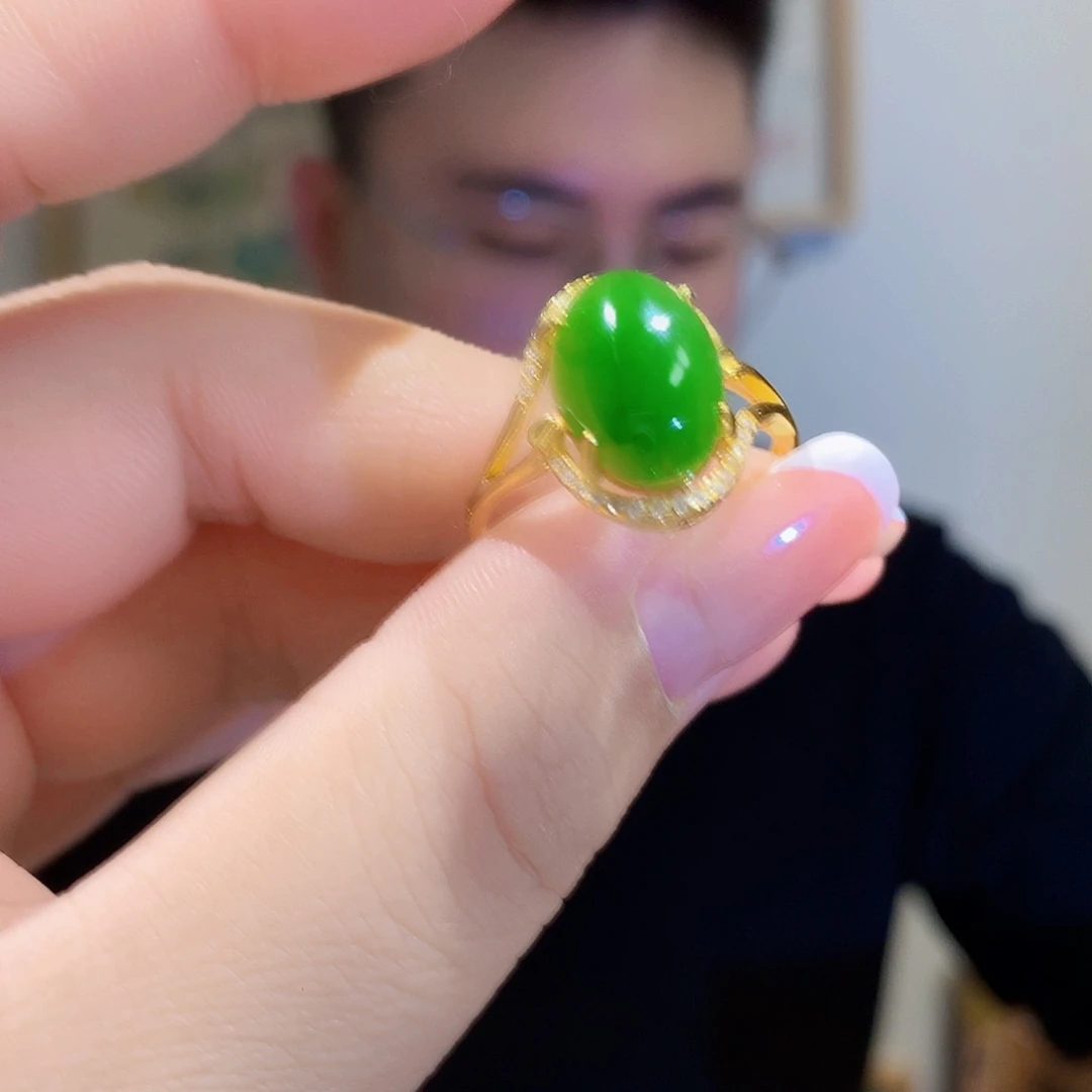 和田玉（碧玉）戒指银S925镀金镶嵌