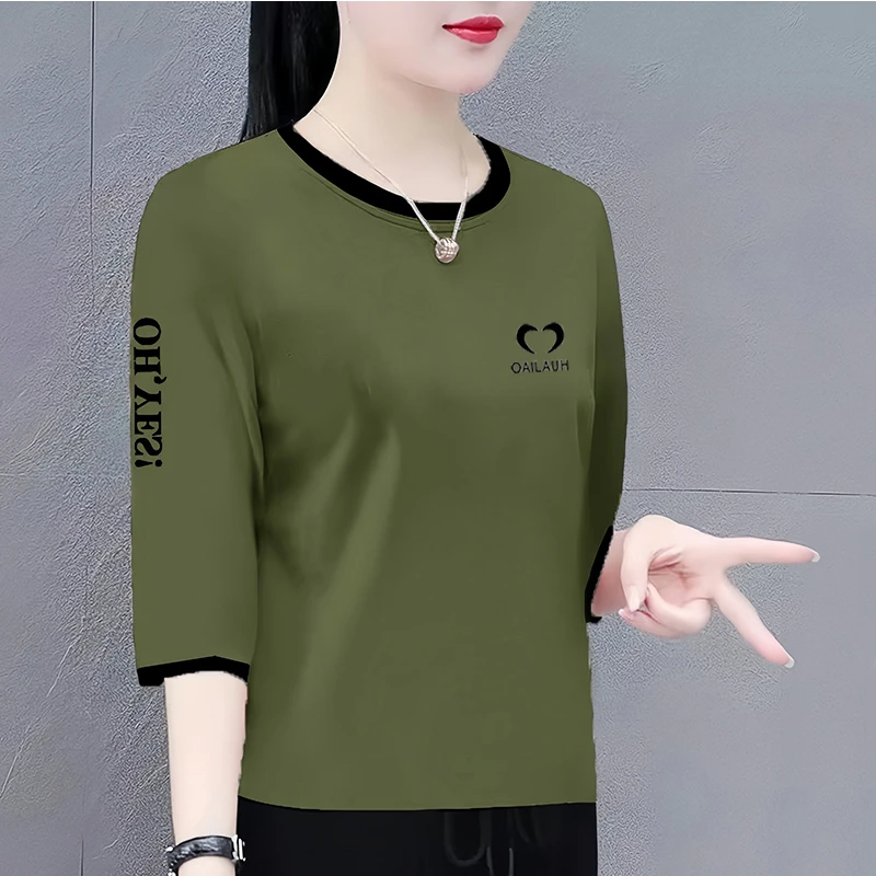 2025初秋纯棉新款七分袖t恤女洋气韩版女装百搭宽松显瘦体恤衫女