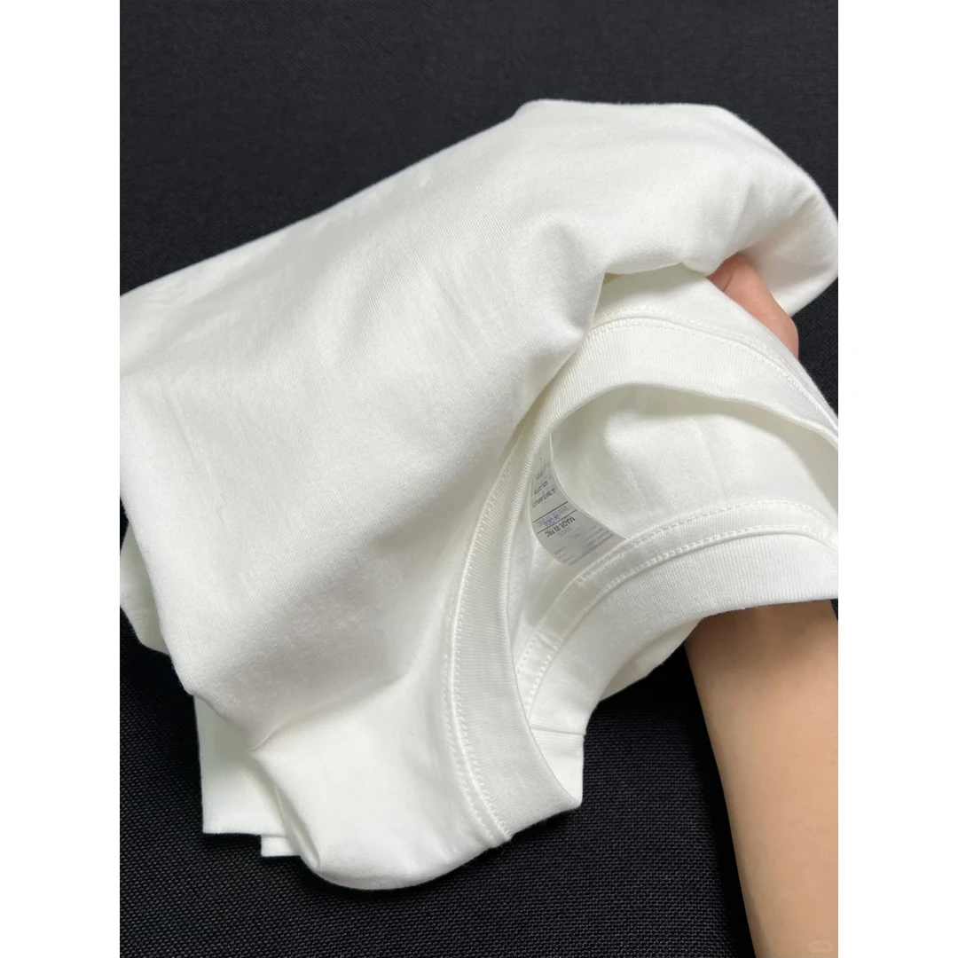 白色重磅纯棉长袖T恤男款秋季圆领卫衣美式复古基础款宽松打底衫