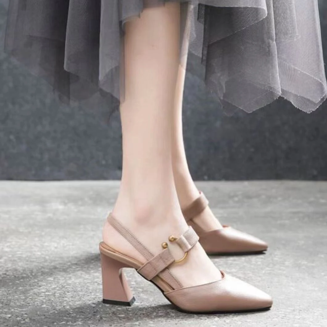 气质高跟凉鞋女粗跟2025年夏季新款中跟时装鞋包头软皮软底女鞋