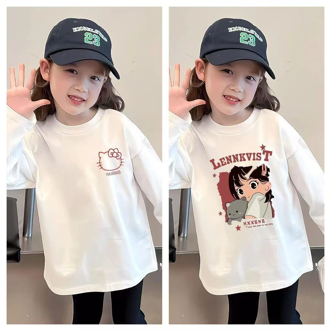 新款100%纯棉女童长袖T恤春秋公主儿童韩版时髦女孩百搭洋气上衣