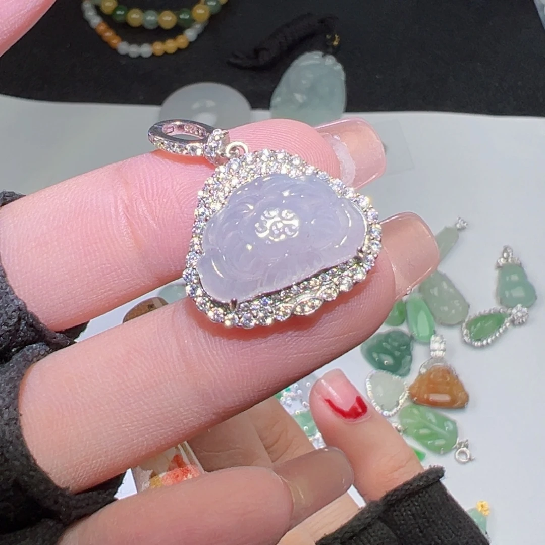 吊坠(不含链)银S925镶嵌翡翠