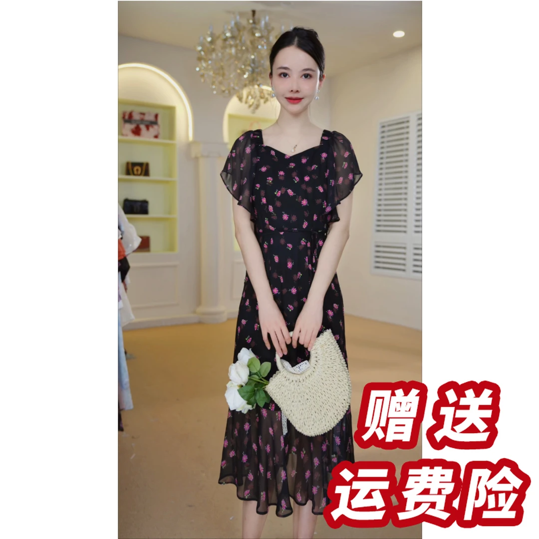 2025夏季法式碎花休闲裙设计感中长款连衣裙子J5193