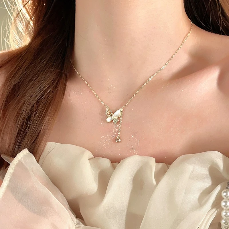 SAPTEFAMOU 铜合金贝壳项链 正品蝴蝶项链女轻奢小众高级感锁骨链