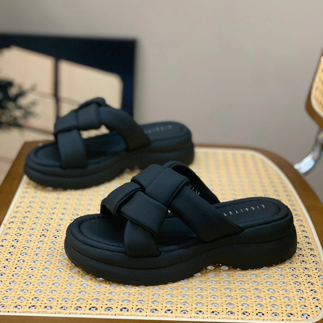 踩屎感外穿一字拖女2025夏季新款百搭舒适一脚蹬简约轻便厚底拖鞋