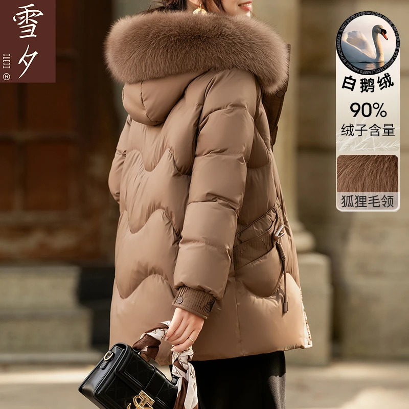 妈妈羽绒服中长款冬季大毛领保暖鸭绒外套新款中老年女装品牌衣服