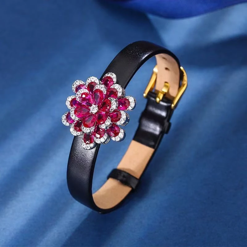 kasiya/卡思雅 非金属仿水晶手链 红色六瓣花表带型手链