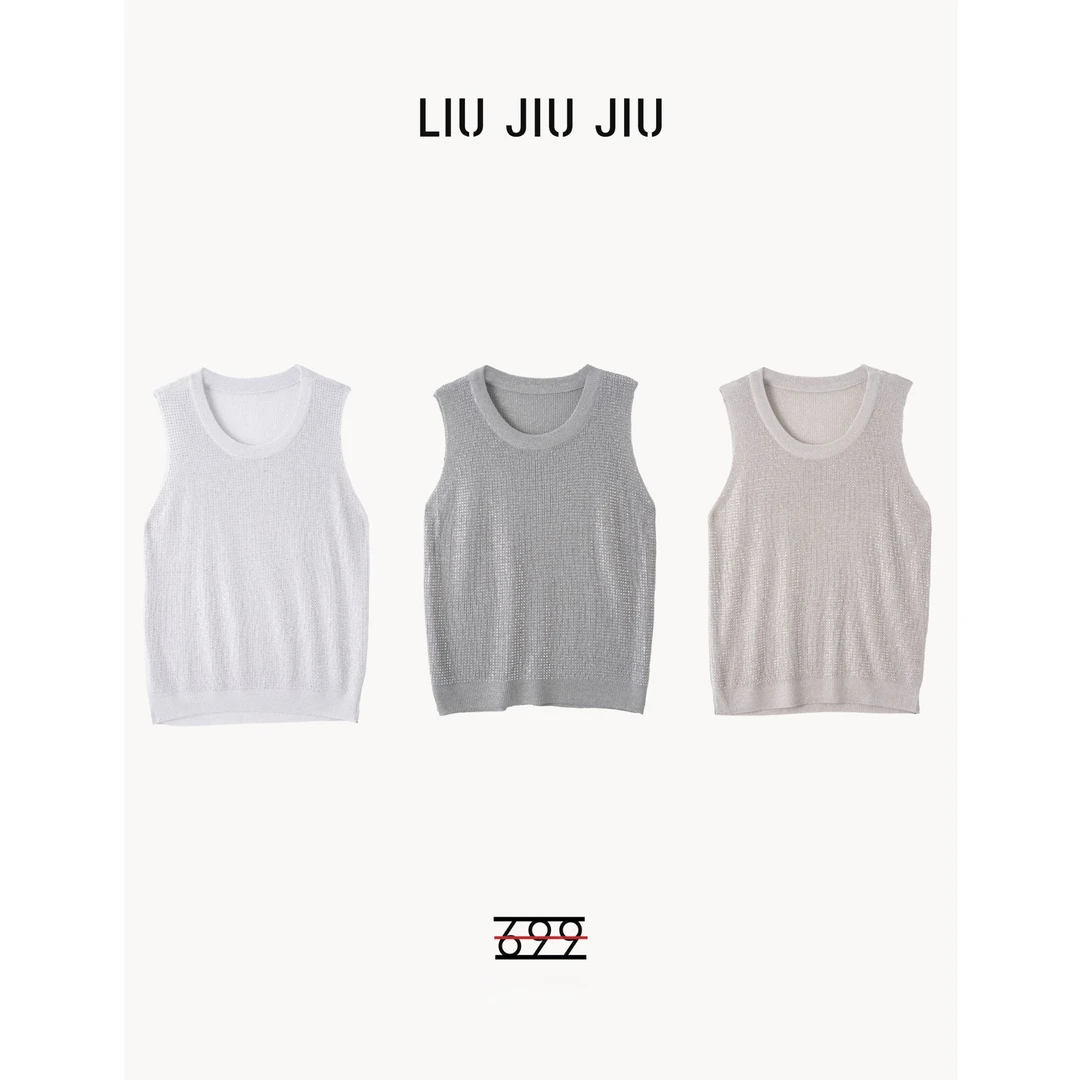 LIUJIUJIU 欧货重工烫钻设计感透气无袖上衣夏季吊带上衣BX4108L