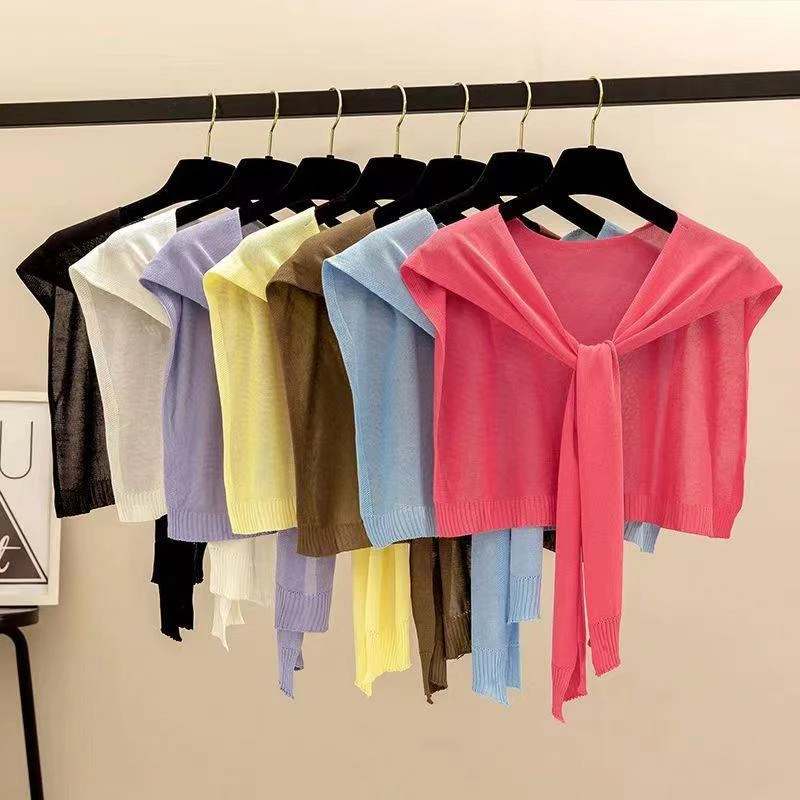 夏季防晒领子搭肩小披肩外搭冰丝针织百搭打结围巾女短款护颈薄款