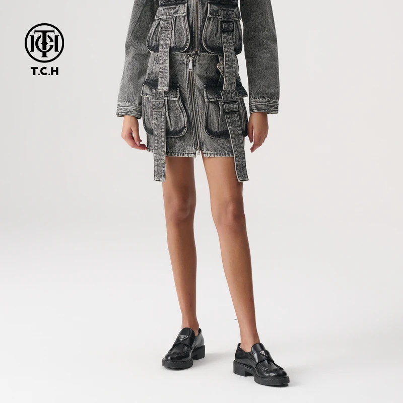 (现货）TCH轻奢烫钻工艺时尚复古工装个性短裙T72B228010私服tch