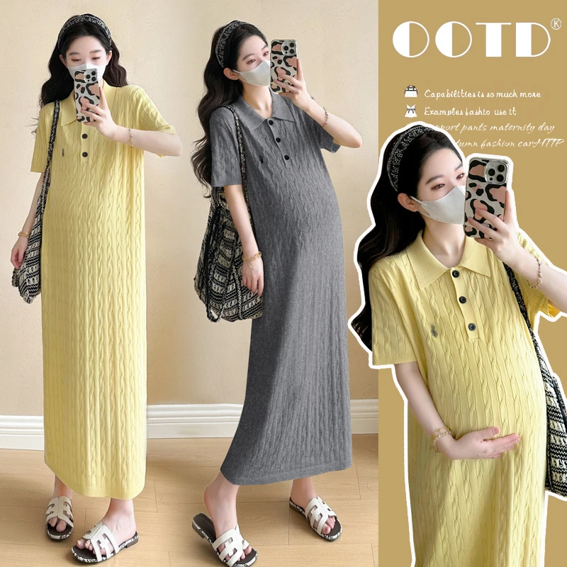 简约时尚孕妇装夏季新款韩版洋气重工麻花减龄显瘦高级孕妇连衣裙