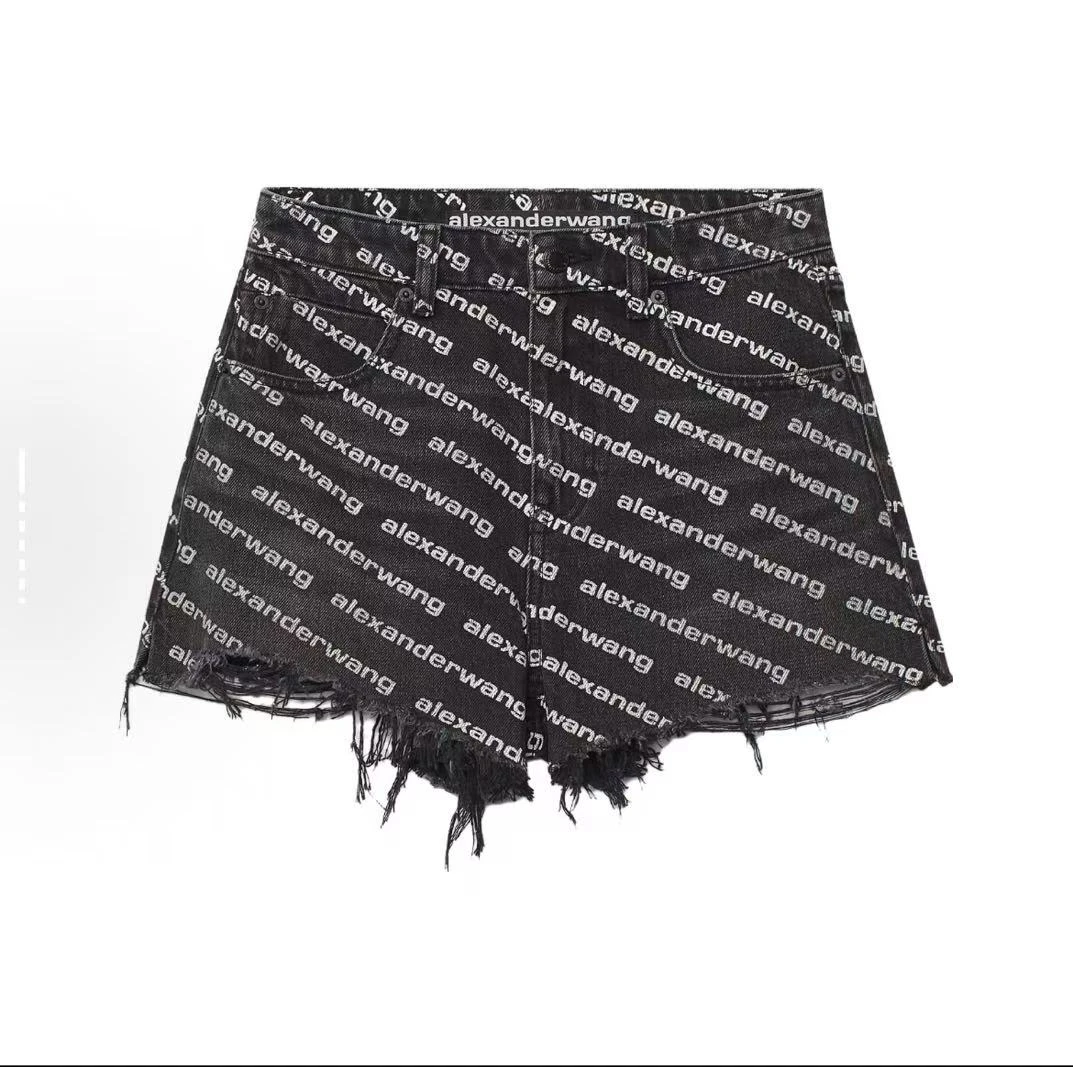99新 ALEXANDER WANG 亚历山大王 满印徽标短裤