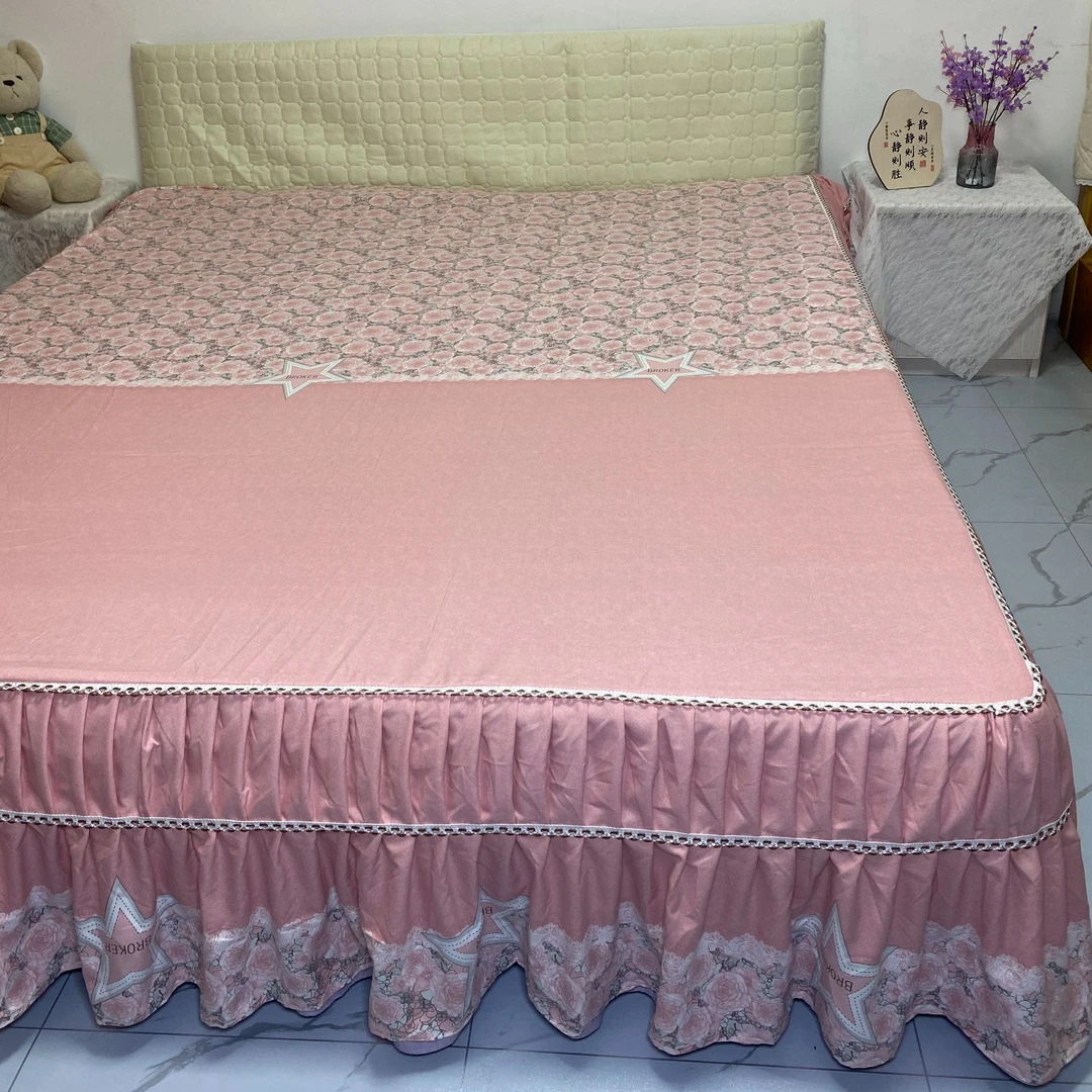 （玫瑰庄园四季通用粉）高端带裙边床罩防尘床裙花边防滑加厚大床罩