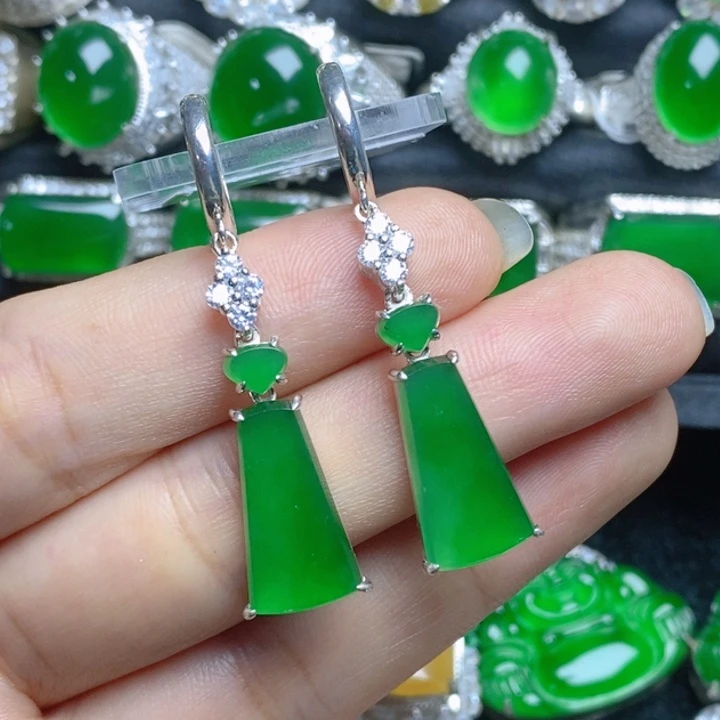 翡翠银S925镶嵌挂件无事牌耳坠