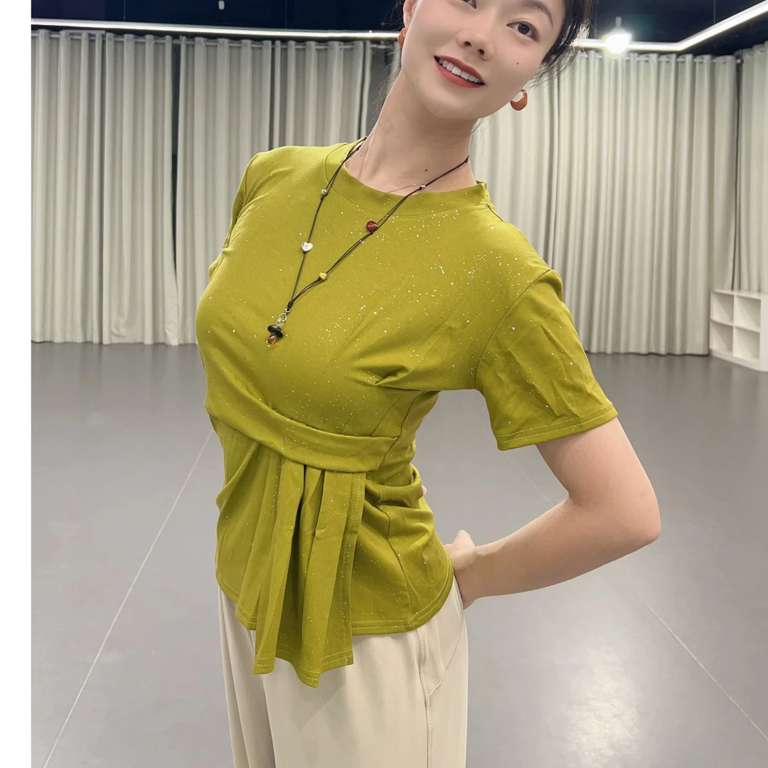 【李冠老师专属】短袖T恤女莱赛尔棉撒银2025夏季新款不规则上衣