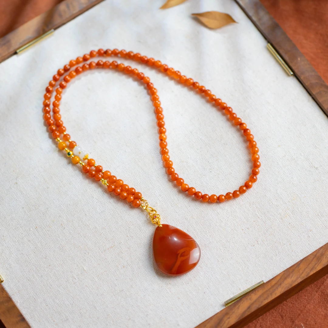 南红蜜蜡水滴毛衣链