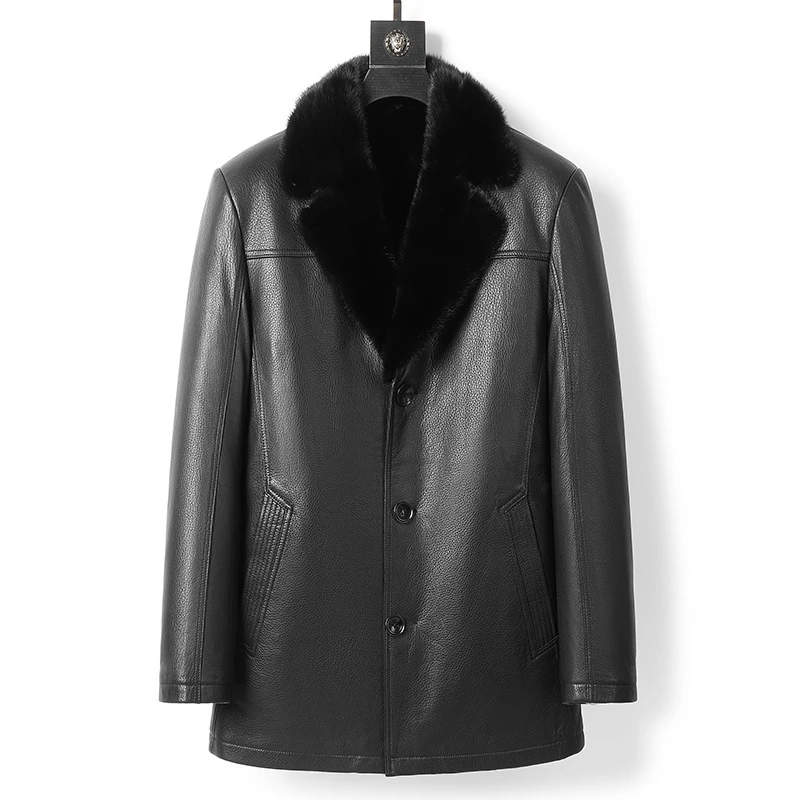 冬季新款男士貂皮大衣中长款加厚外套海宁真皮山羊皮男装水貂毛领