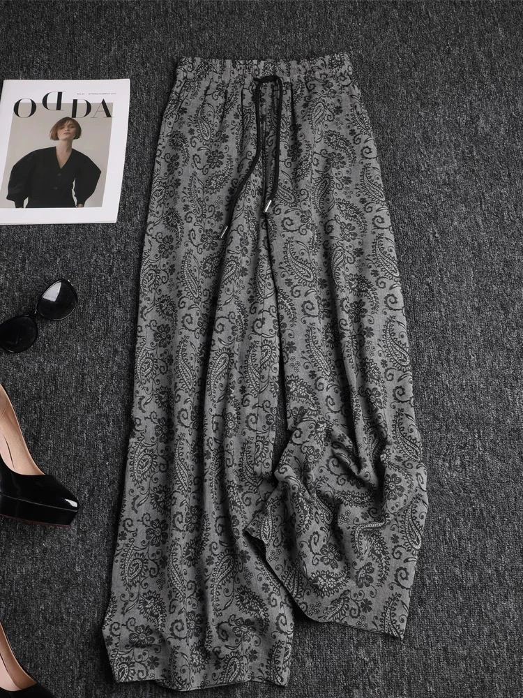 HK 2腰64-96长99老钱风花朵腰果花休闲裤长裤出街百搭垂感 9332