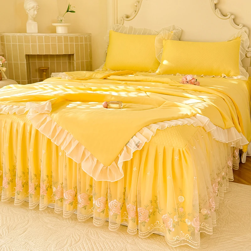 韩版花边款冰丝空调席夏被2025年新款床裙款宿舍冰豆豆凉席空调被