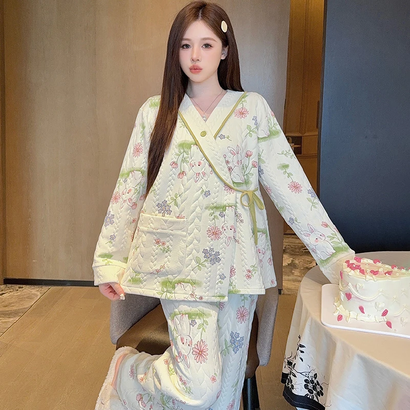 【空气棉-带胸垫】秋冬加厚月子服孕妇睡衣产后哺乳喂奶坐月子套装