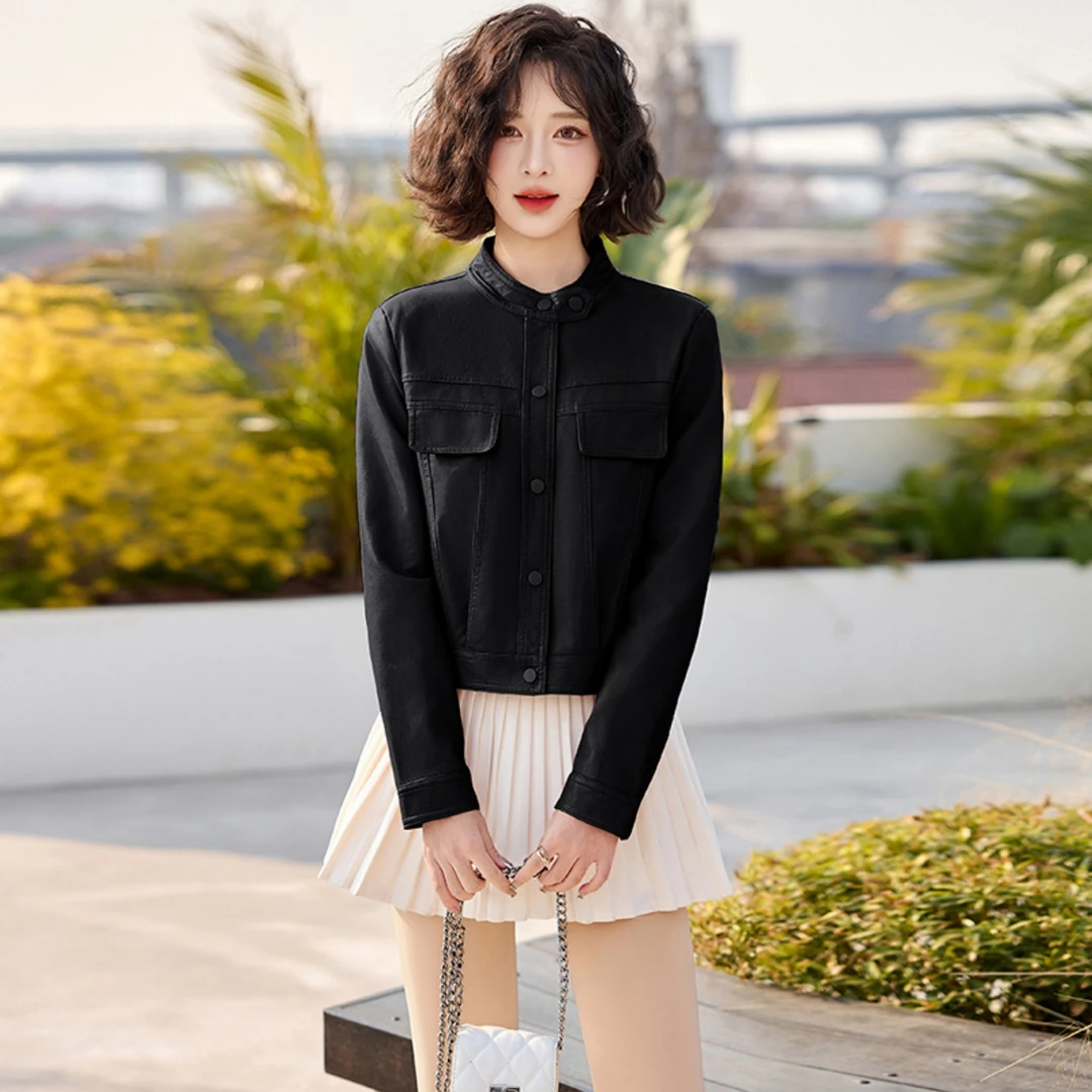 小皮衣外套女短款小个子2025春秋季气质休闲立领PU皮机车夹克上衣