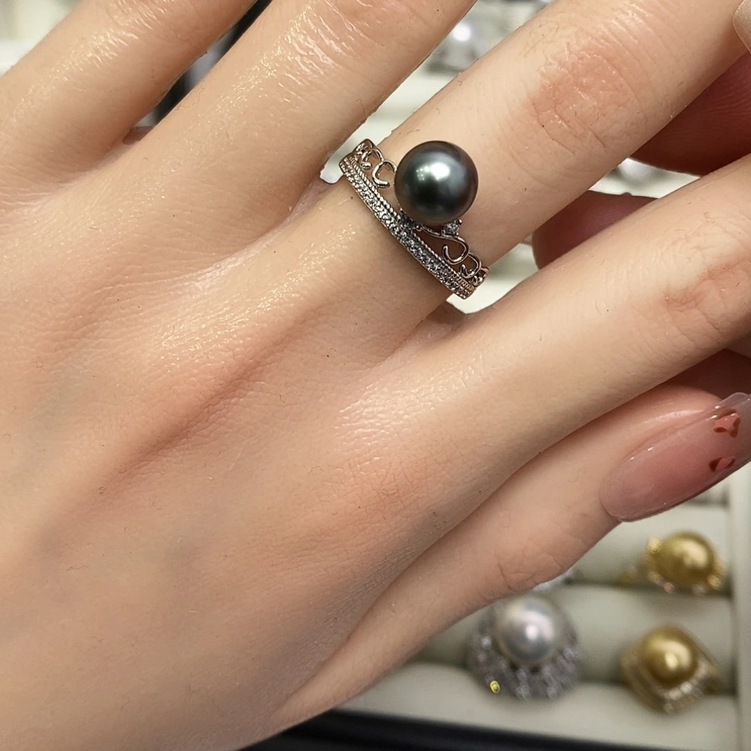 银S925镶嵌戒圈海水珍珠7-8mm