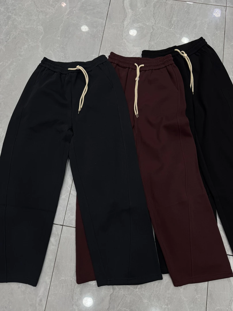 6216  欧货冬季抽绳高腰弯刀阔腿裤冬款复合绒加厚窄版直筒裤