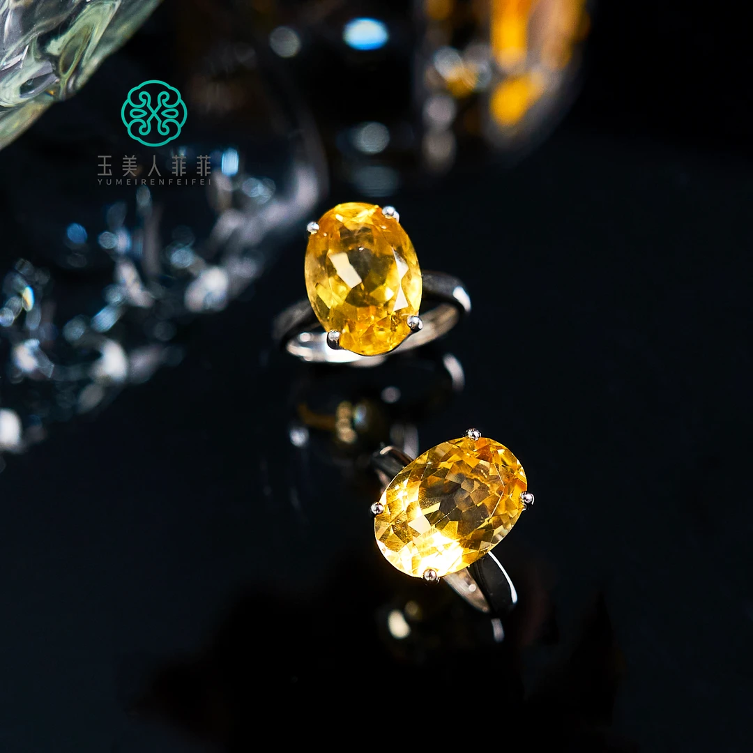 菲菲珠宝好~S925黄水晶可调节戒指约14*10mm-多样性发一