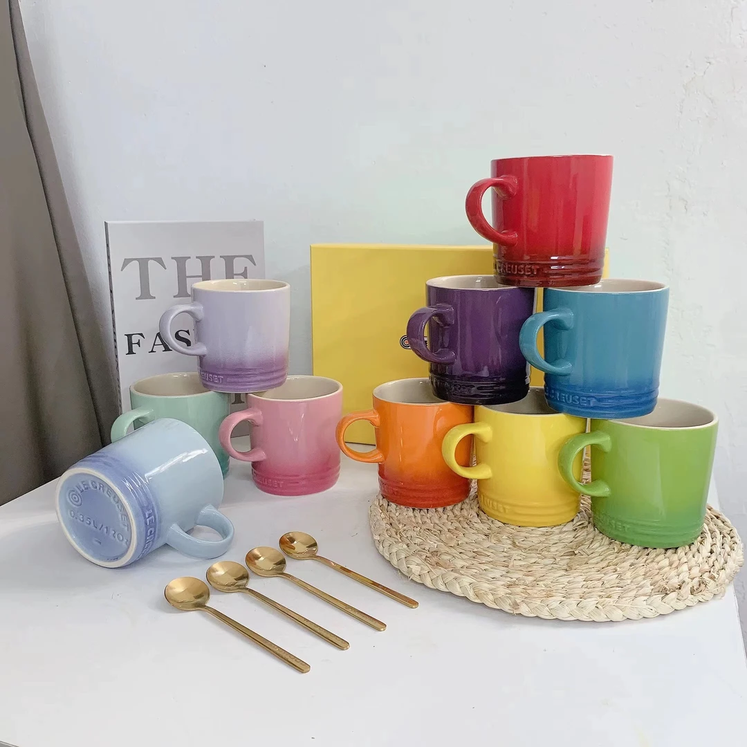 法式350ml陶瓷水杯釉下彩马克杯渐变色水杯办公咖啡杯