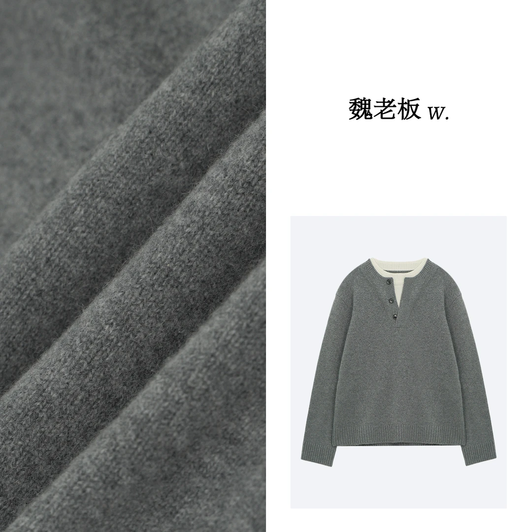 W.Diva【初露】100山羊绒气质品质老钱假两件V领羊绒毛衣34Z091168