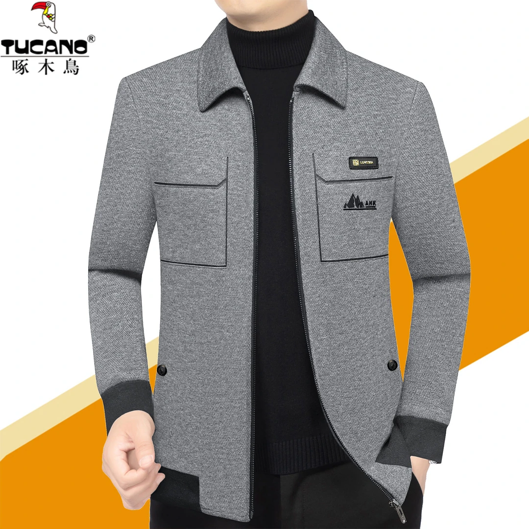 啄木鸟2025春秋季新款行政夹克高档男士休闲外套爸爸秋装商务时尚