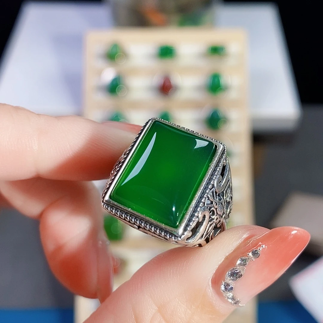 玛瑙/玉髓戒指银S925镶嵌