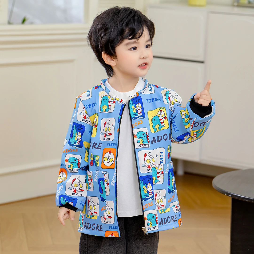 儿童围裙画画冬加绒加厚防水绘画护衣男孩厨房幼儿园吃饭宝宝罩衣