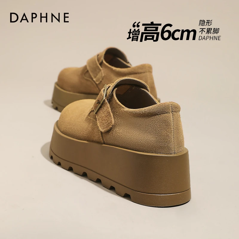 达芙妮真皮厚底勃肯鞋女2025秋季全包复古软底小个子增高豆豆鞋