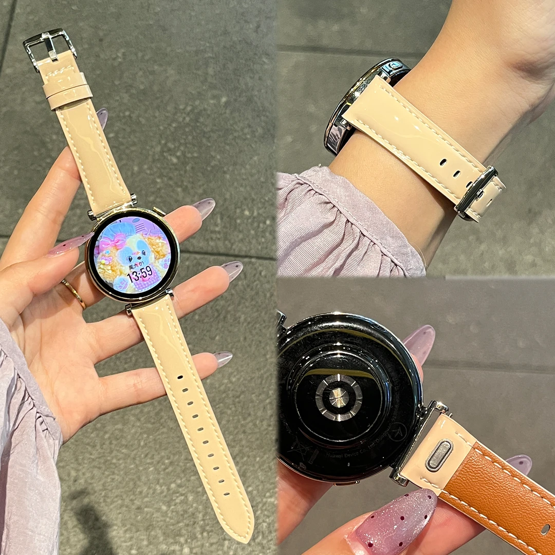 适用华为gt6表带gt5女款GT4皮质watch5按压式亮面gt6Pro腕带JY