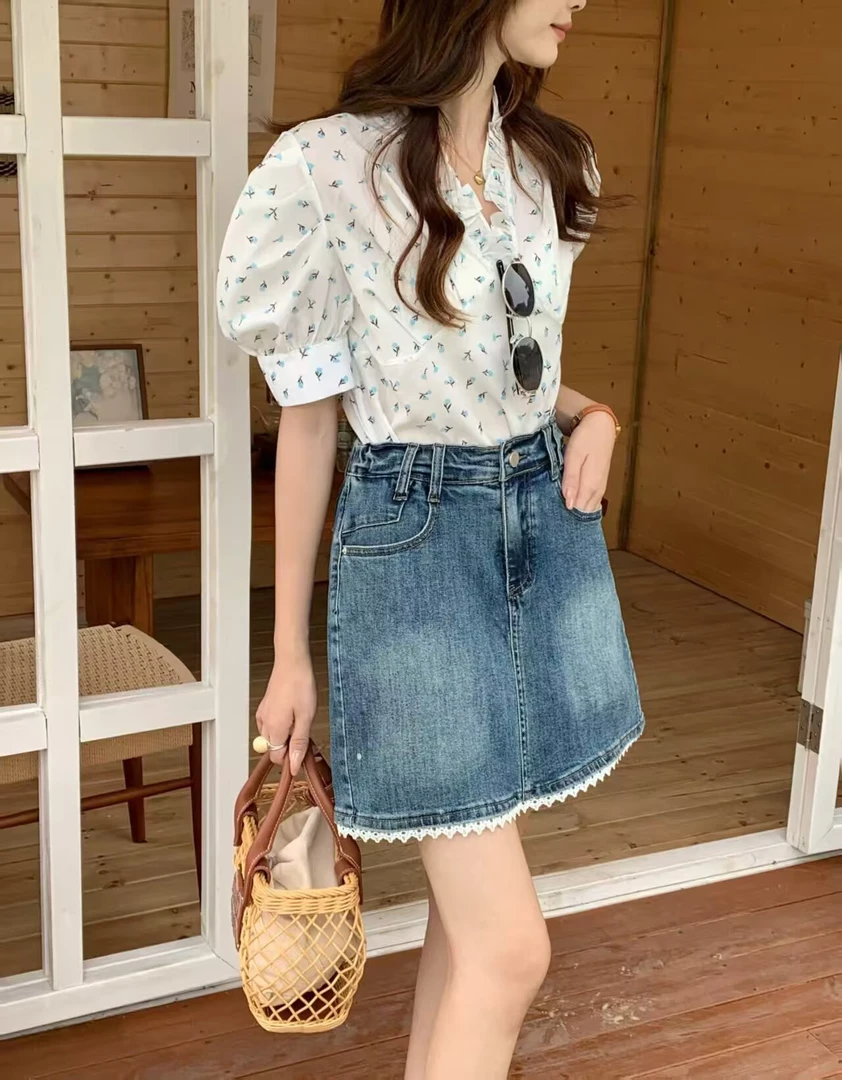 2025年夏季新款A型短裙蕾丝高腰显瘦透气半身裙甜美洋气半裙韩版