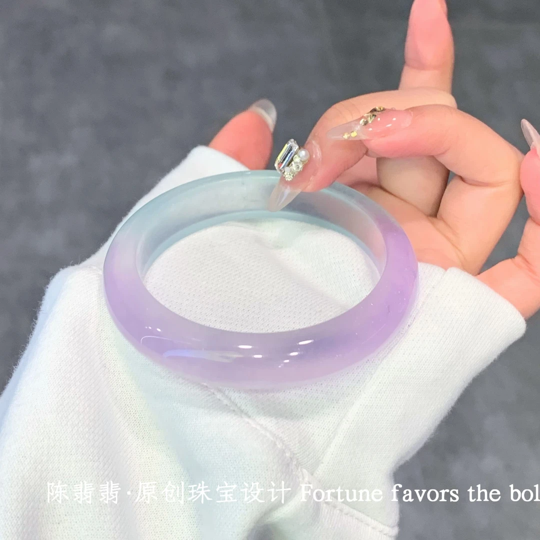 高冰透春三彩玉手镯渐变色手镯半山水玉镯子玛瑙手镯 多样性发一