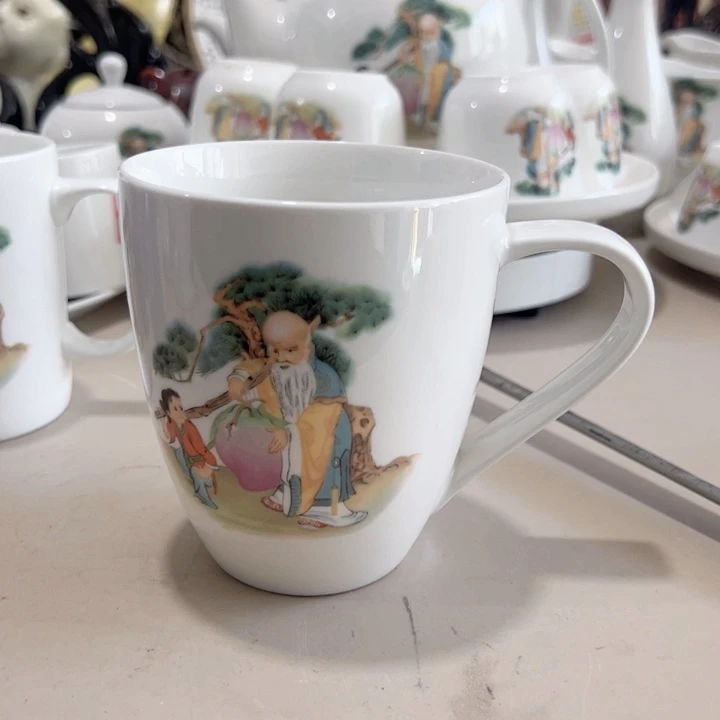 瓷片陶瓷制品寿星杯450毫升两个