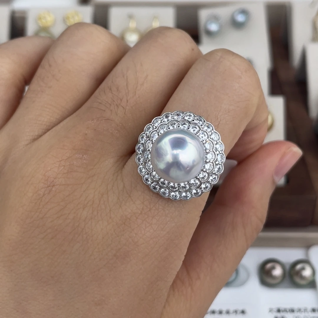 海水珍珠裸珠澳白珍珠戒指11-12
