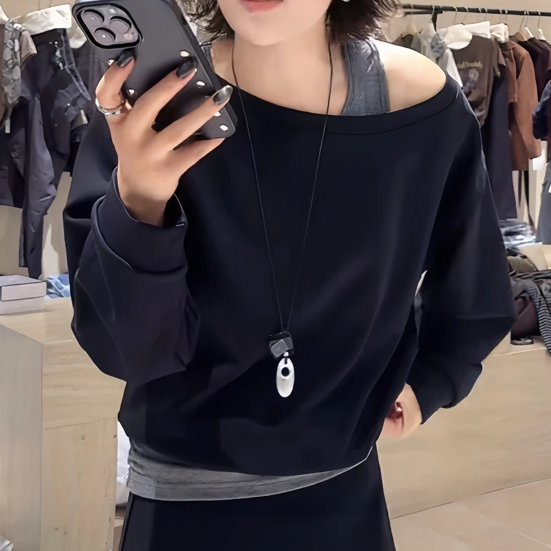 2025秋季洋气气质显瘦百搭小众设计感背心假两件潮流休闲上衣女潮