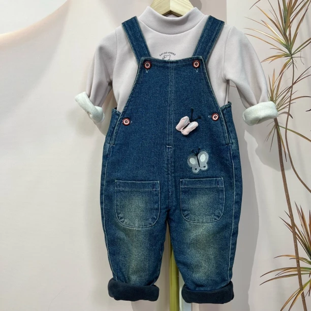 长裤秋冬季加绒加厚保暖牛仔裤韩版小童裤子宝宝蓝色女男女通用