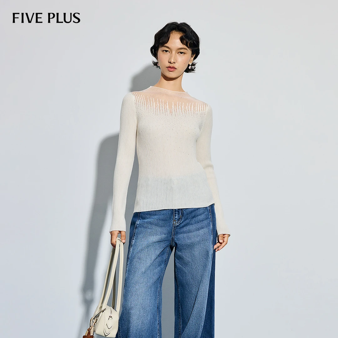 FIVE PLUS毛织知性优雅文艺烫钻棉羊毛打底针织衫2SE3038010