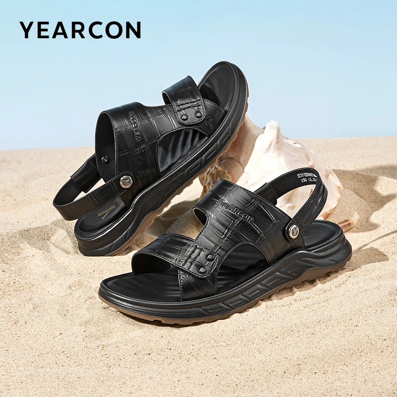 意尔康男鞋凉鞋2025夏季真皮男士商务凉拖鞋两穿透气爸爸沙滩鞋